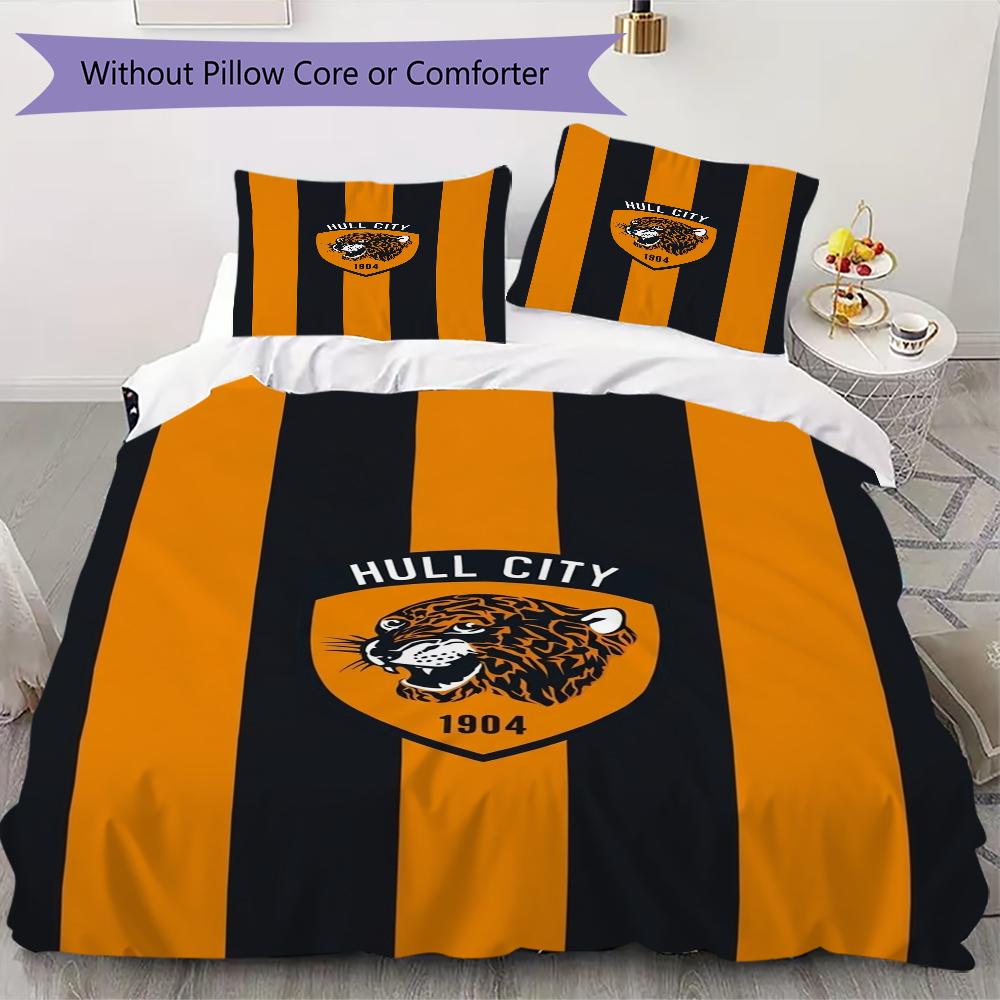 Hull City FC Pattern Bedding uilt Set uilt Cover Pillowcase Home Decoration Birthday Gift (1 * duvet cover + 2 * pillowcase without core)