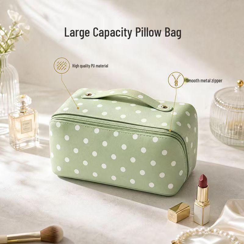 Waterproof PU Leather Checkerboard Makeup Bag: Large-Capacity, Portable Travel Wash Bag