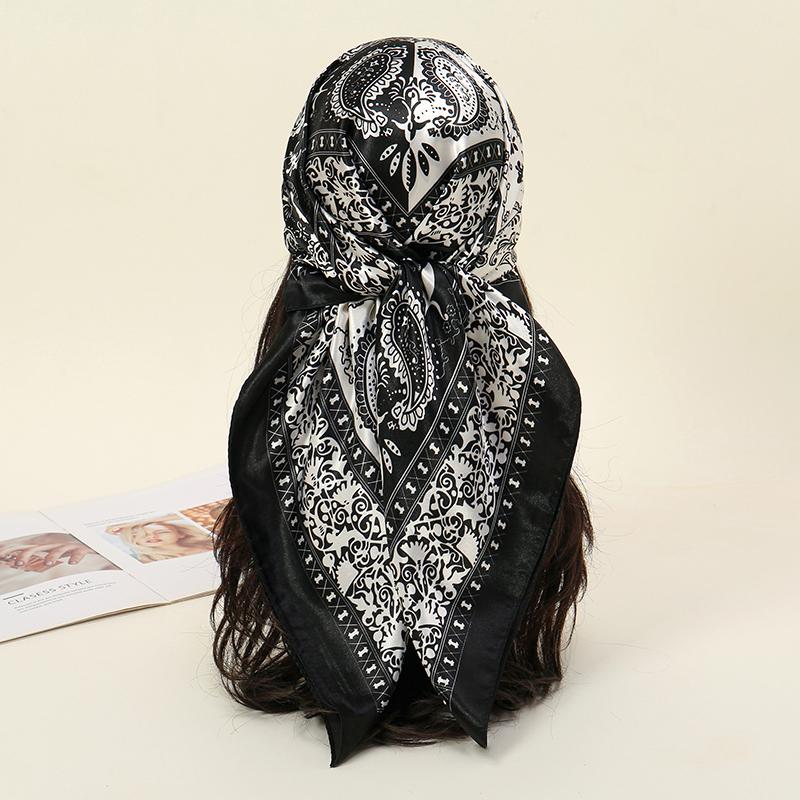 90x90CM Square Scarf New Luxury Design Popular Silk Style The Four Seasons Scarves Women Sunscreen Beach Kerchief Hijab