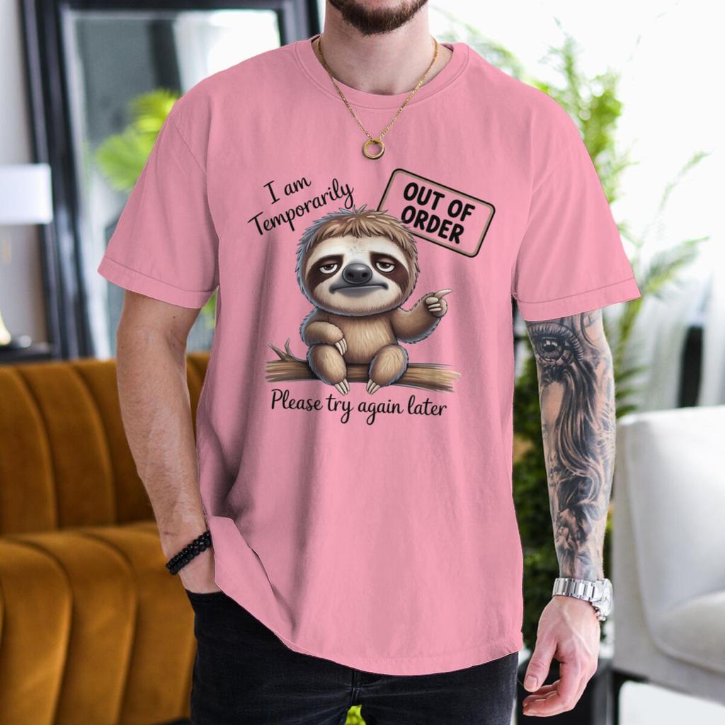 I Am Temporarily Out Of Order Lazy Sloth Tshirts Unisex Humor Graphic Tee Casual Sarcastic Animal Streetwear Ropa Hombre