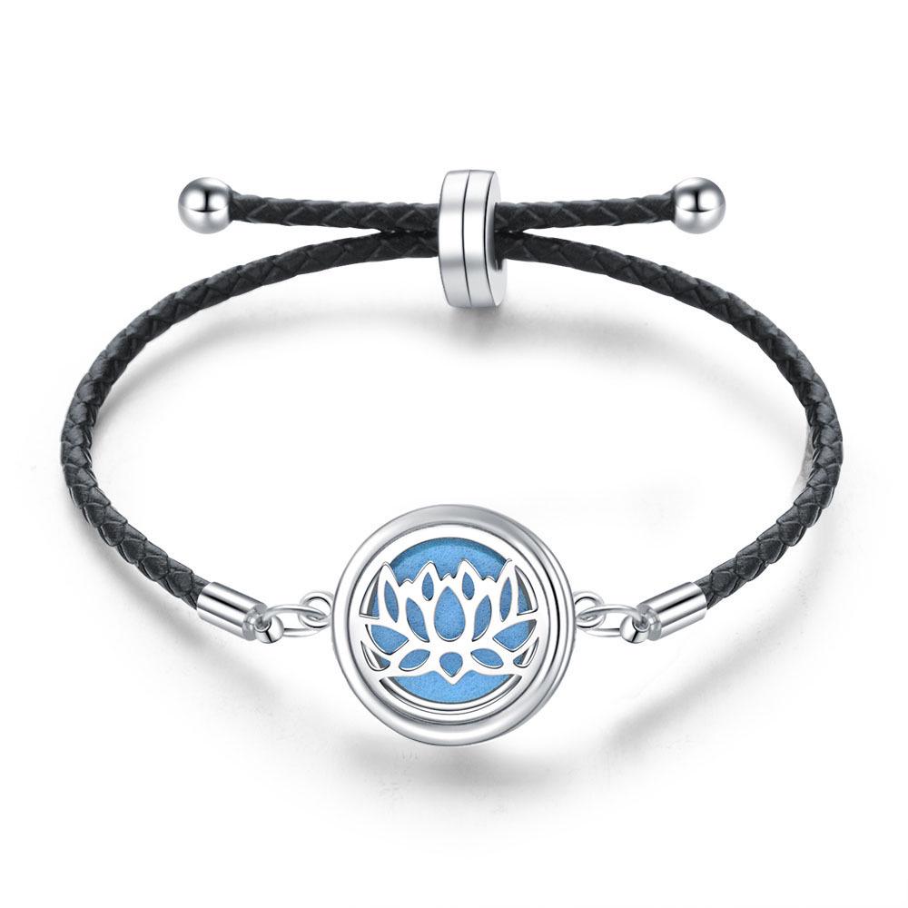 Women's Adjustable Braided Leather Aroma Diffuser Tree of Life Bracelet