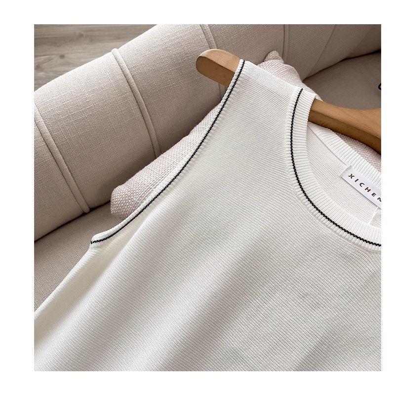 Minimalist Striped Sleeveless Knit Midi Dress with Waist-Cinching Design for Women