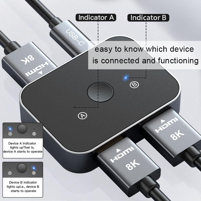ULT-unite HDMI Bidirectional Switch 1 in 2 Out 8K 60hz 4K 8K 144Hz USB C Hubs Docking Station 2 in 1 Out HDMI Splitter Switch