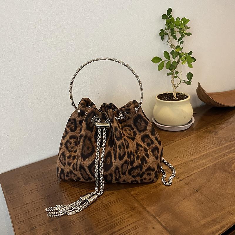 

Новая сумка-ведро модная цепочка сумка-тренд леопардовый принт сумка на плечо мессенджер женская сумка коричневый