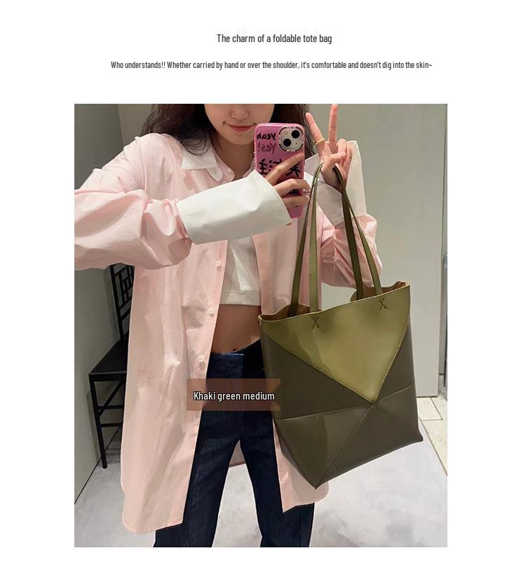 2025 Neue Weiche Rindsleder Faltbare Geometrische Tote: Handtasche aus echtem Leder, Pendler- und Reisetasche, Große Kapazität für Damen