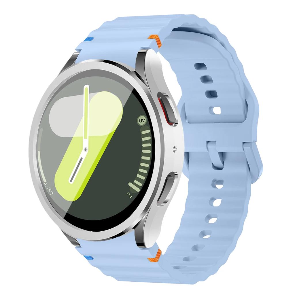 Boîtier+Bracelet pour Samsung Galaxy Watch7 40mm 44mm Bracelet en Silicone Bracelet Film de Protection d'Écran en Verre Trempé Coque Bumper en TPU
