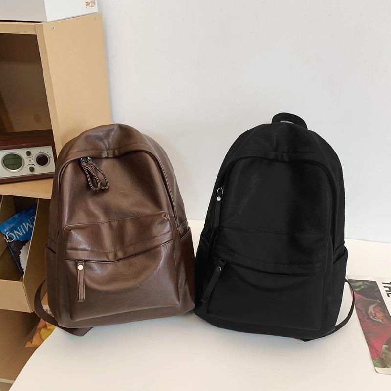 Pu Solid Color Simple Daily Commuter Backpack Spring New Large Capacity Backpack Travel Bag