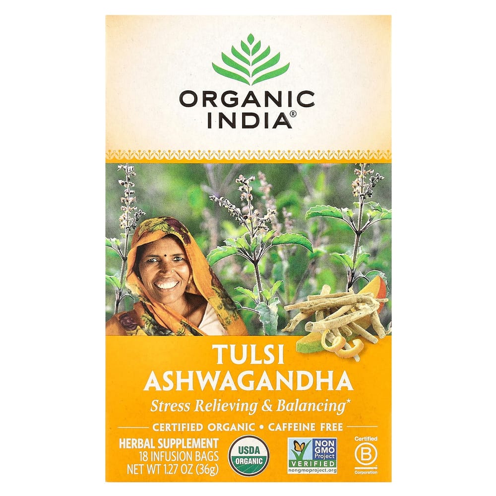 Organic India Tulsi Ashwagandha Caffeine-Free Tea 18 Tea Bags 36g (1.27oz)