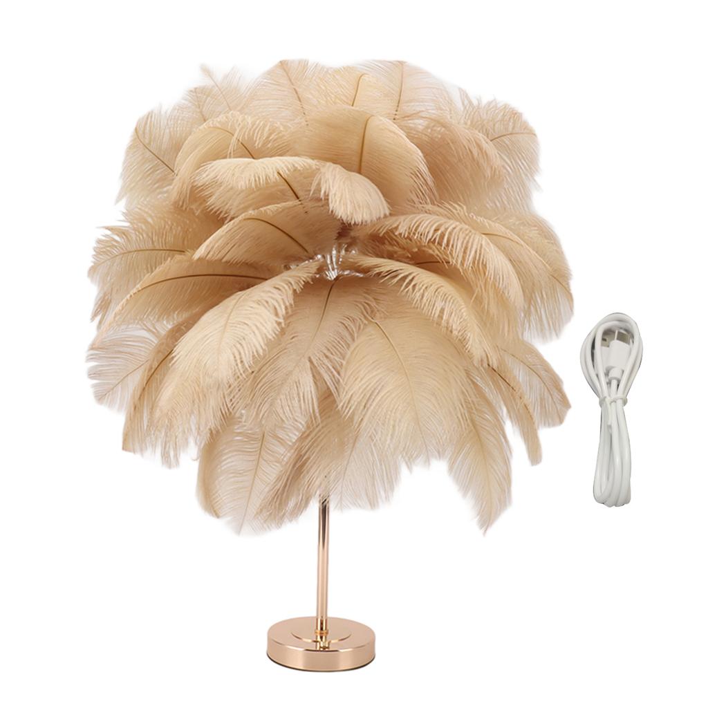 Ostrich Feather Table Lamp Rechargeable Modern Romantic Decoration Lamp Bedroom Bedside Lamp for