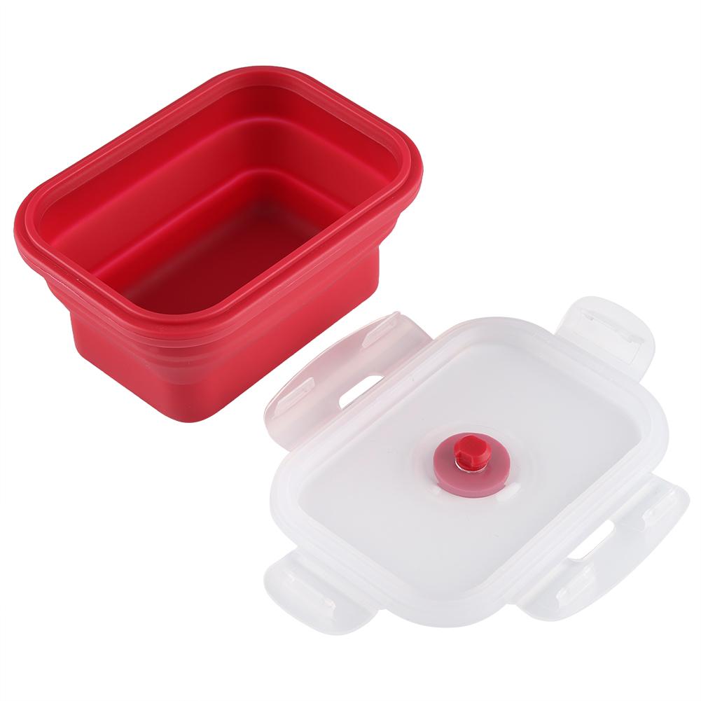 350ml Rectangle Silicone Bento Box Collapsible Lunch Box Microwave Food Container (Red)