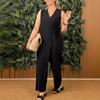 Summer Jumpsuit Sleeveless V Neck Lace-up High Waist Plus Size Wide Leg Pure Color Asymmetric Casual Jumpsuit for Parties Dates