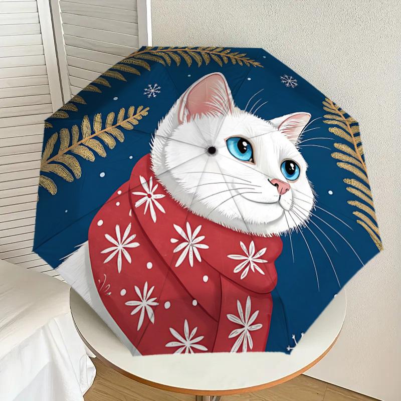 1pc Winter Cat Scarf Automatic Open/Close Umbrella, 8-Rib Sturdy Frame, Umbrella for Travel, Everyday, Formal Events Yy251126038