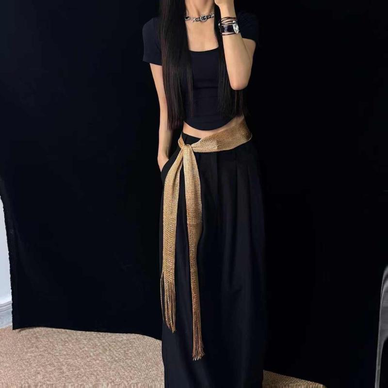 Solid Color Long Scarf Fringe Tassel Flowing Cape Belt Waist Sash for Women Layered Outfits Office