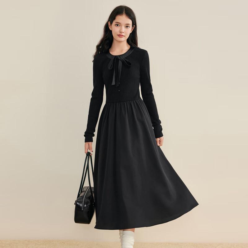Le Tine Bow Collar Patchwork A-Line Dress
