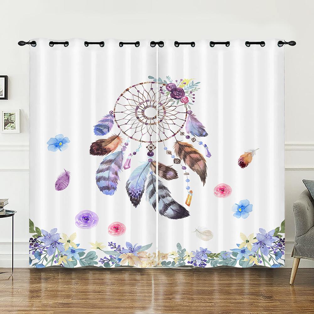 Curtain Dream Catcher Feather 3D Digital Printing Blackout Curtain Punching