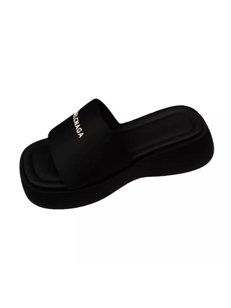 Slippers with Skirts, Summer Muffin Thick-bottomed One-word Drag, Women's Year Increases, Black Outer Wear Sandals, Korean Version Trend