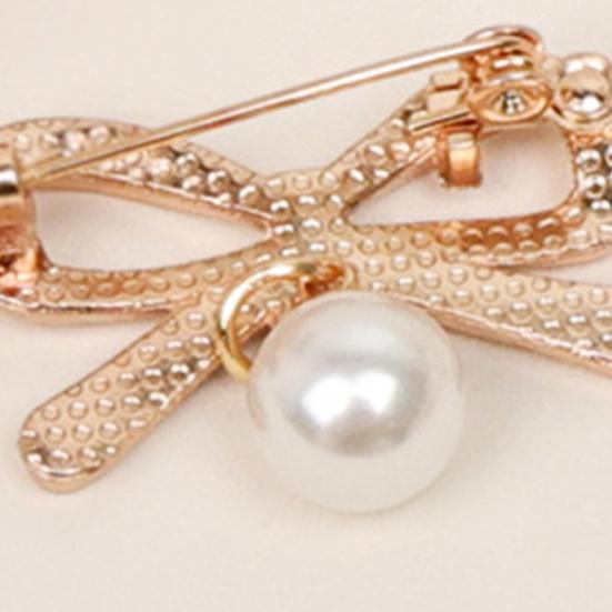 Brooch Pin Pin, Bow Shape Alloy Lapel with Imitation Pearl, Everyday Wear Electroplating Anti-Oxidation Badge for Coats Shirts Bags Daily Accessories