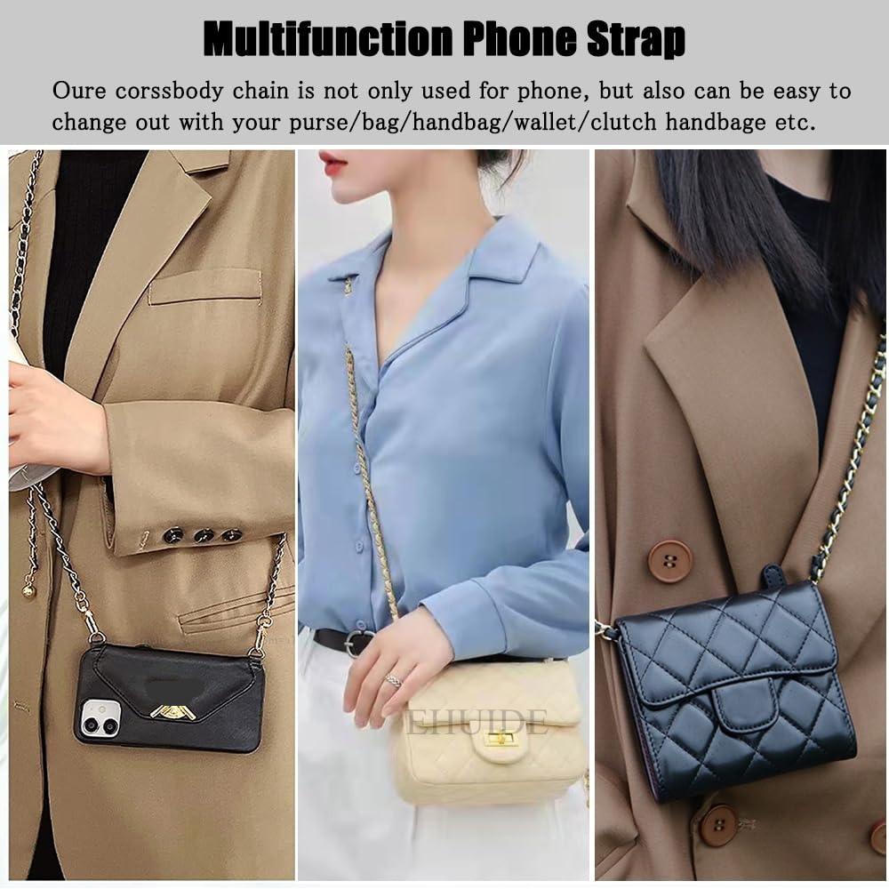 Universal Phone Strap Anti-lost Lanyard USB Holder Mobile Crossbody Necklace Cord Leather Chain Black Color Cellphone Case Bag