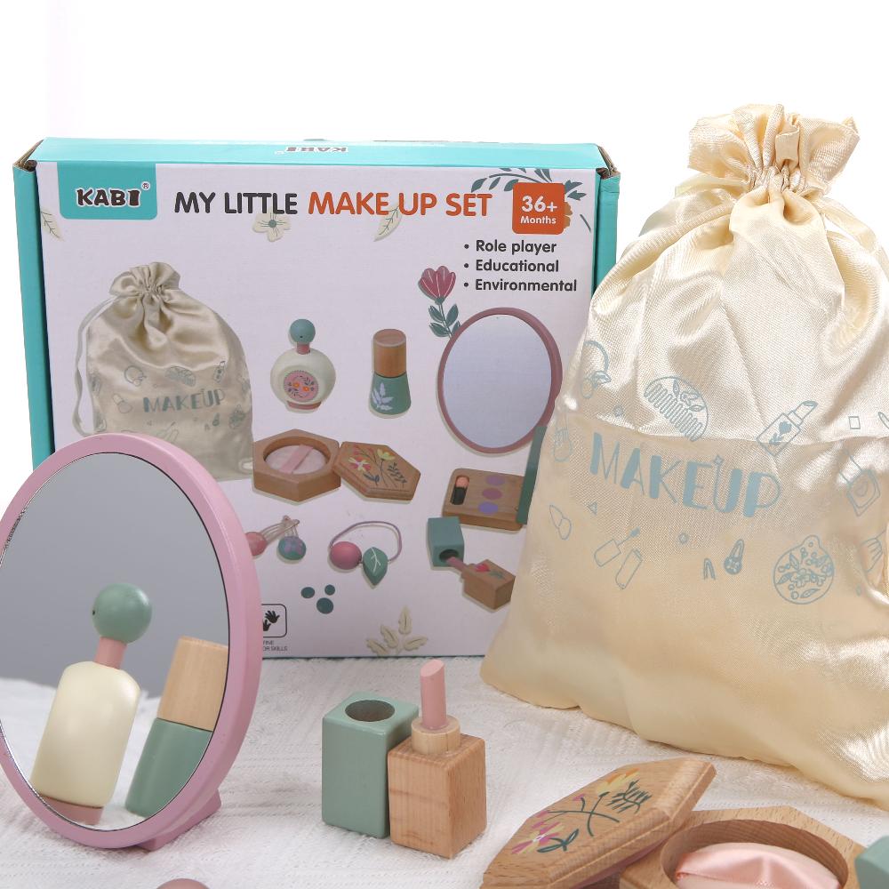 Wooden Beauty Salon Play Set Wooden Makeup Set Girls MakeUp Dressing Table Cosmetics Toys Birthday Gifts For Children