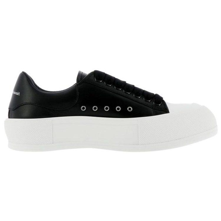 Alexander Mcqueen Deck Plimsoll Lace Up Sneakers 'Black White' Women's 667245WIAB61070