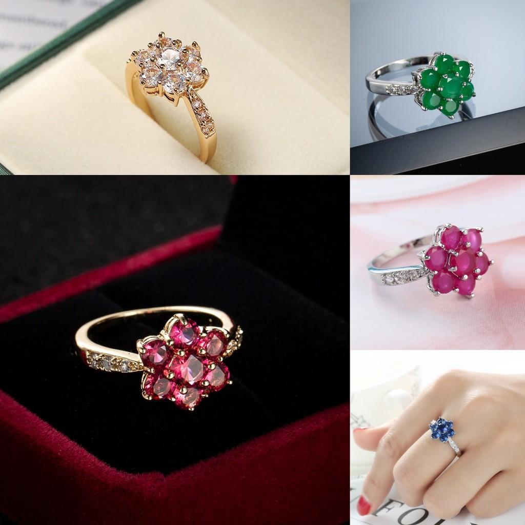 Zirconium Pink Blue Ring Copper Base Gold Plating Conscious Decoration Women