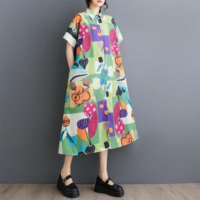 Short Sleeve Plus Size Vintage Floral New In Dresses for Women Casual Loose Long Summer Shirt Dress
