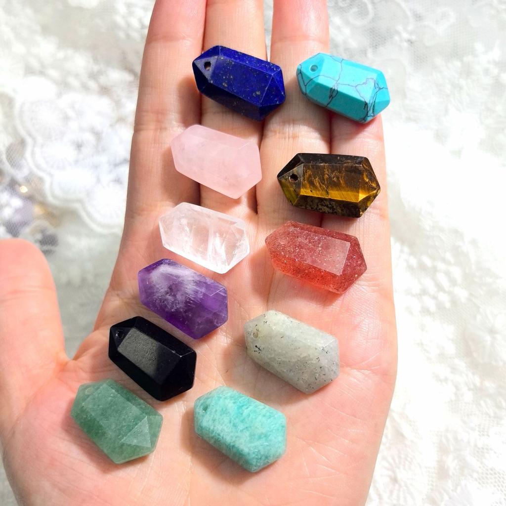 1pc Faceted Hexagon Natural Stone Pendant Rose Quartz Amethyst Tiger Eye Stone Charms for DIY Jewelry Accessories