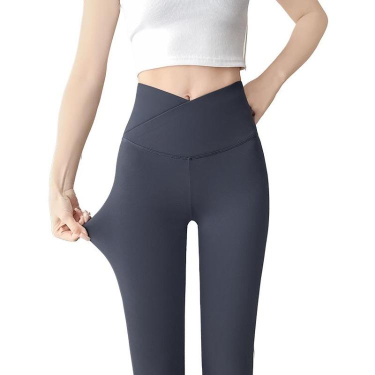 High Stretch Butt Lifting Yoga Pants Cross Waist Running Sports Leggings Womens Activewear M серый