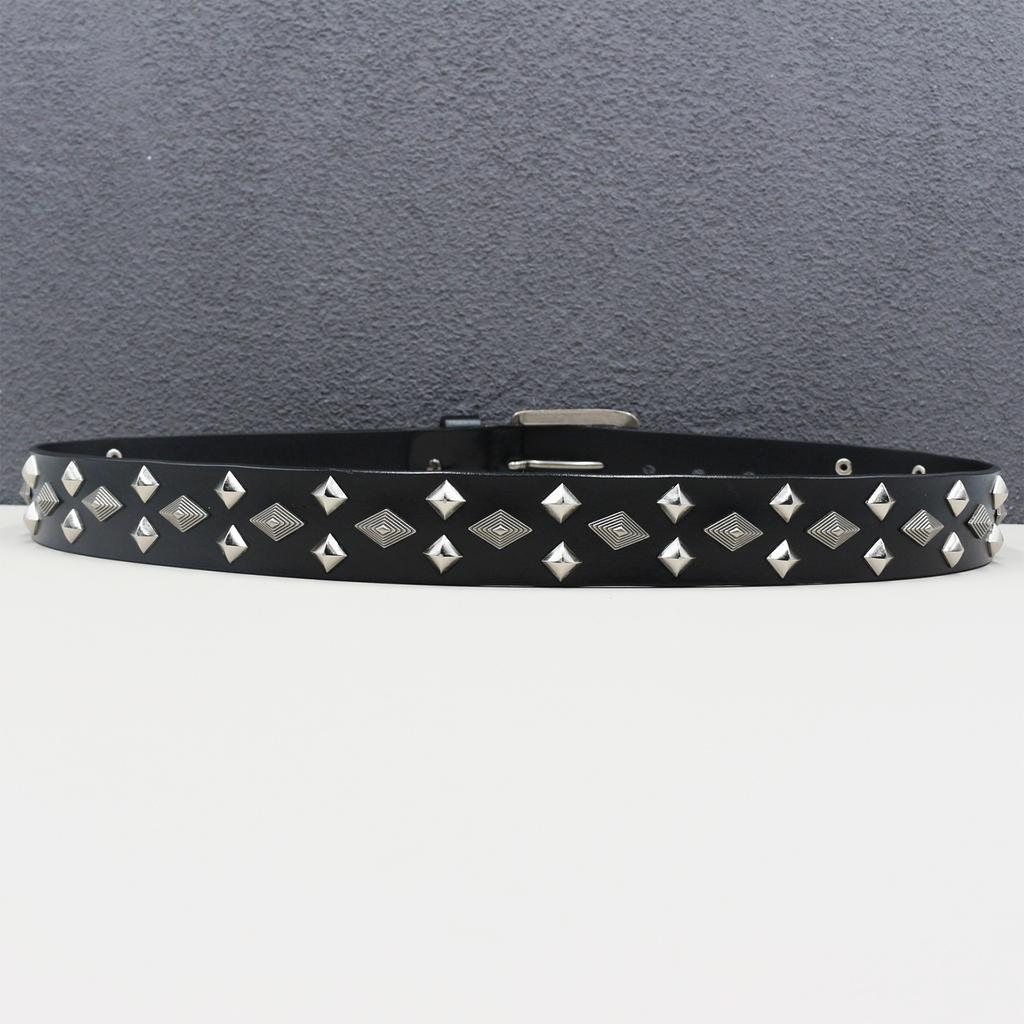 New Genuine Leather Square Nailed Individual Diamond Rivet Cowhide Belt Western American Rivet Belt