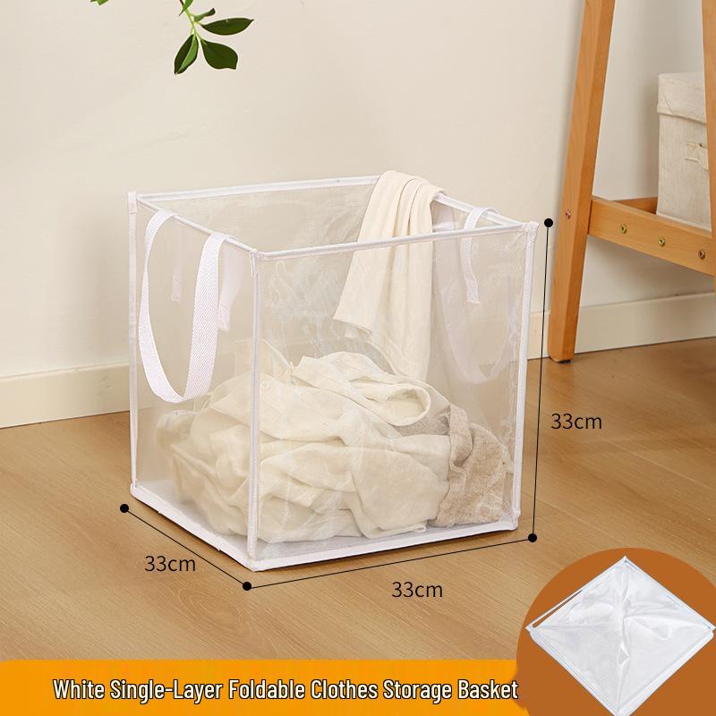 Portable Transparent Mesh Laundry Basket - Single/Double Layer, Foldable, Large Capacity, Handheld Dirty Clothes Hamper