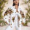 Women Plus Size Baseball Collar Printed Long Sleeve Button Front Varsity Jacket White With Pockets