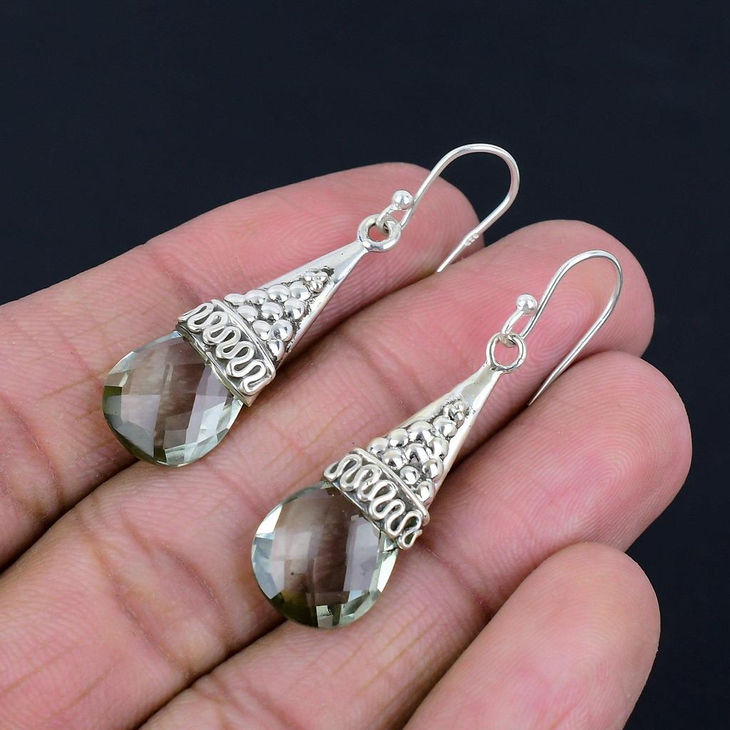 Green Amethyst Gemstone Earrings Solid 925 Sterling Silver Handmade Drop Dangle Earrings Jewelry Valentine's Day Gift For Loved Ones