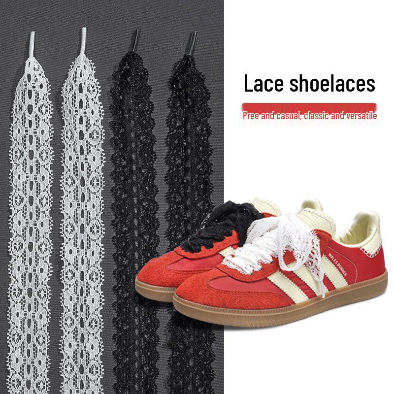 Silk Ribbon Lace Trim Shoelaces for DIY Ballet-Style Samba T-Toe German Training Shoes
