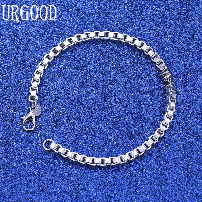 925 Sterling Silver Fashion Jewelry 4mm Square Bracelet