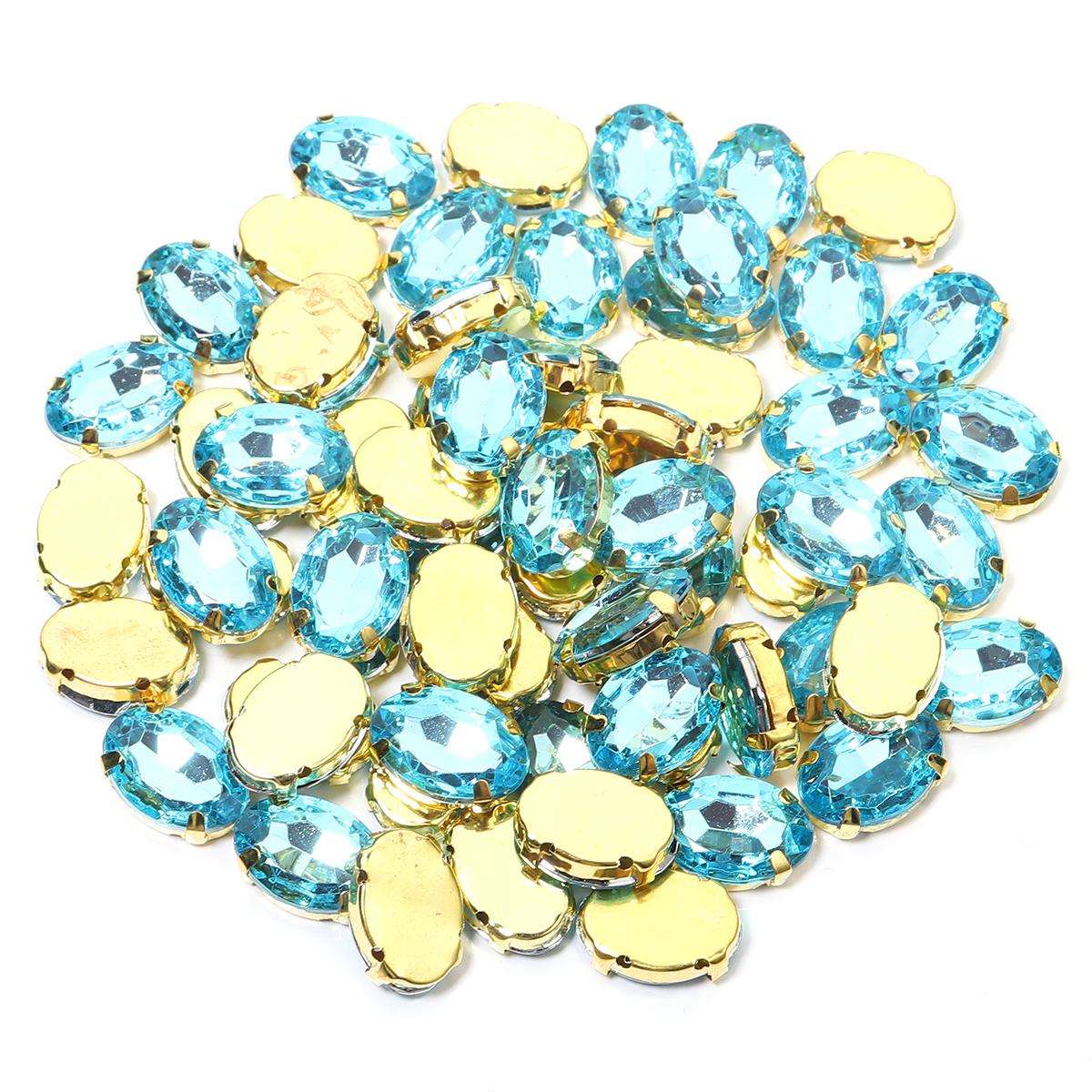 

50pcs Gold Color Stainless Steel Base Oval Glass Crystal Sew on Rhinestones Flatback Claw Setting For DIY Clothing Accessories синий