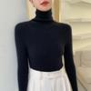 Women's Black Wool Semi-High Neck Base Layer Sweater - Soft, Comfortable, Slimming Fit for Autumn/Winter.