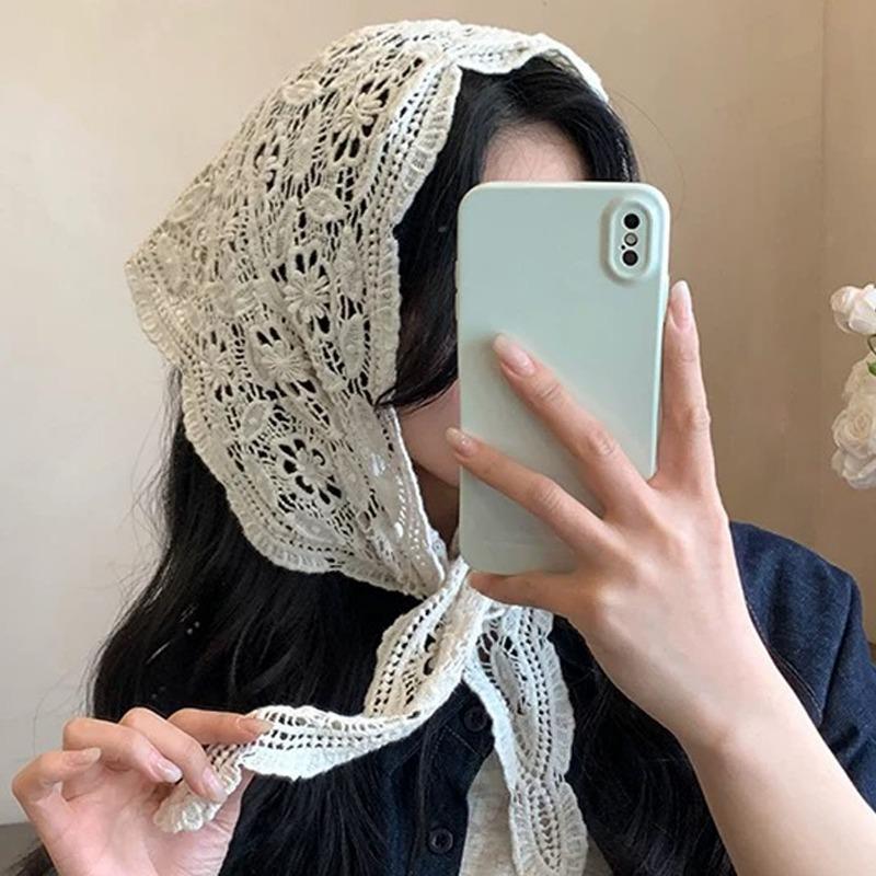 2026 Knitted Hollow Out Triangle Hair Scarf Headband Women Girls Knitted Flower Headbands Summer Travel Literary Photo Headwear