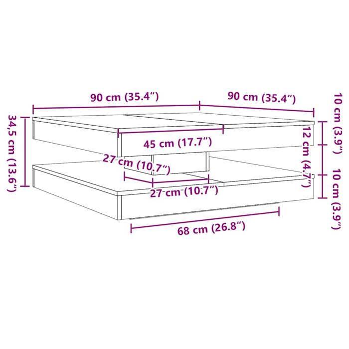 VidaXL 360-degree Rotating Coffee Table Sonoma Grey 90x90x34.5 Cm, Side Table, Living Room Table, Modern Coffee Table, 3321356
