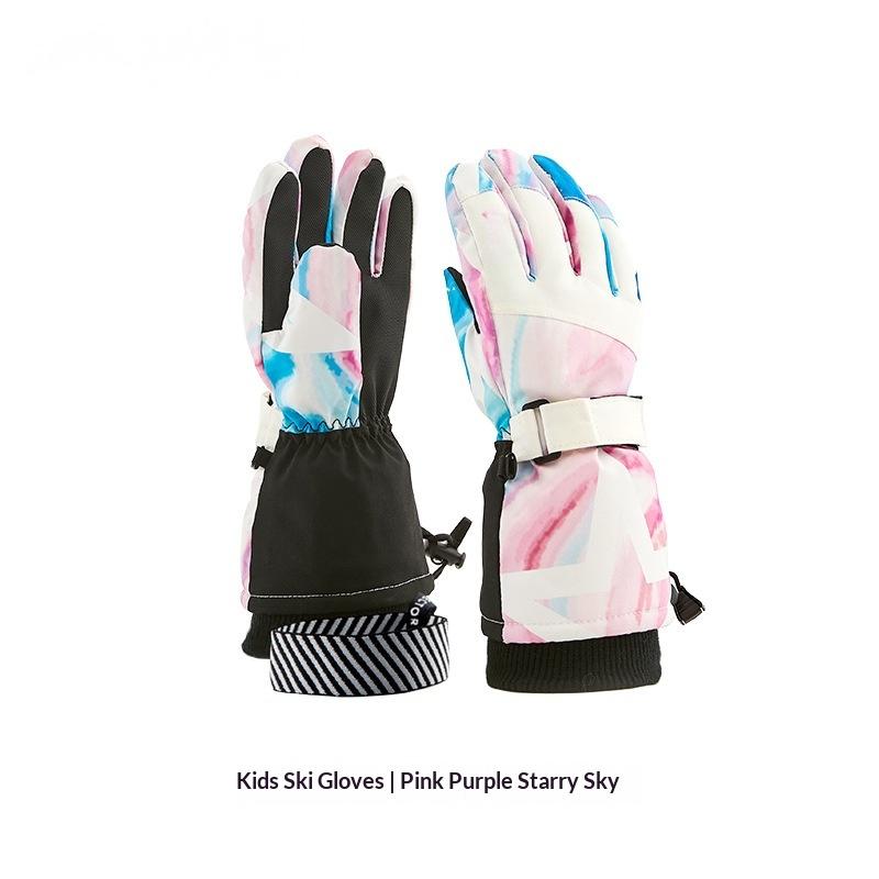 Wholesale Customized Kids Ski Gloves Waterproof Winter Snowboarding Gloves Thermal Insulated Anti-Slip Five Finger Design Unisex M