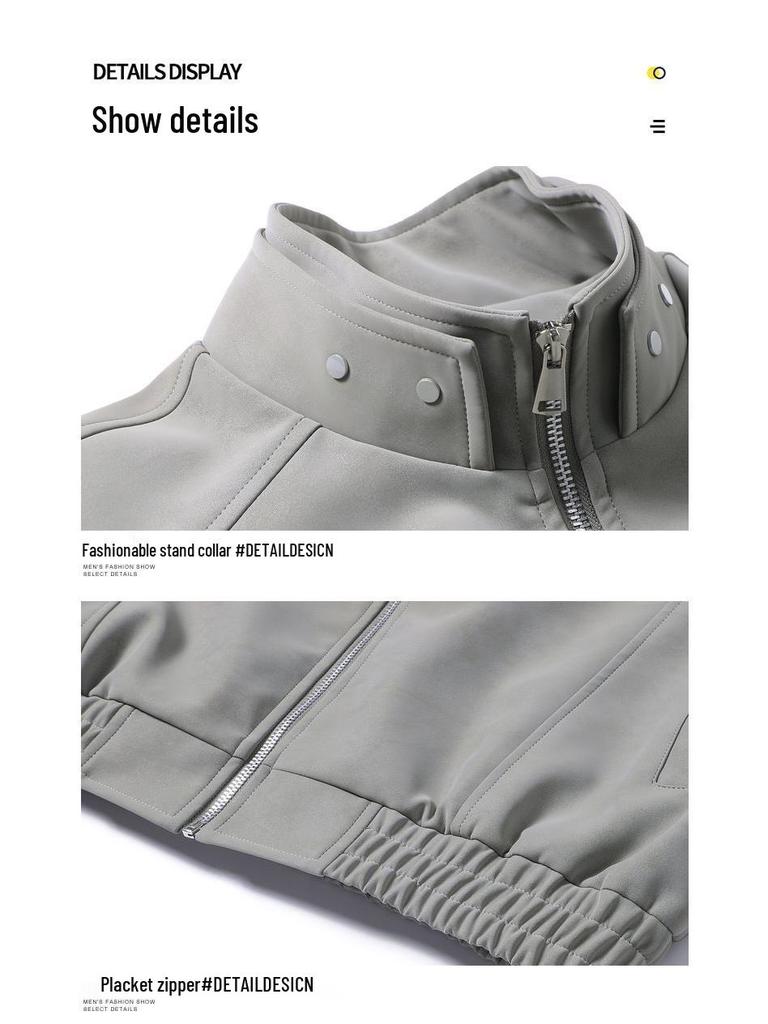 2026 Men's Casual High-End PU Leather Jacket - Hong Kong Style, Loose Fit, Lapel Design for Spring/Autumn