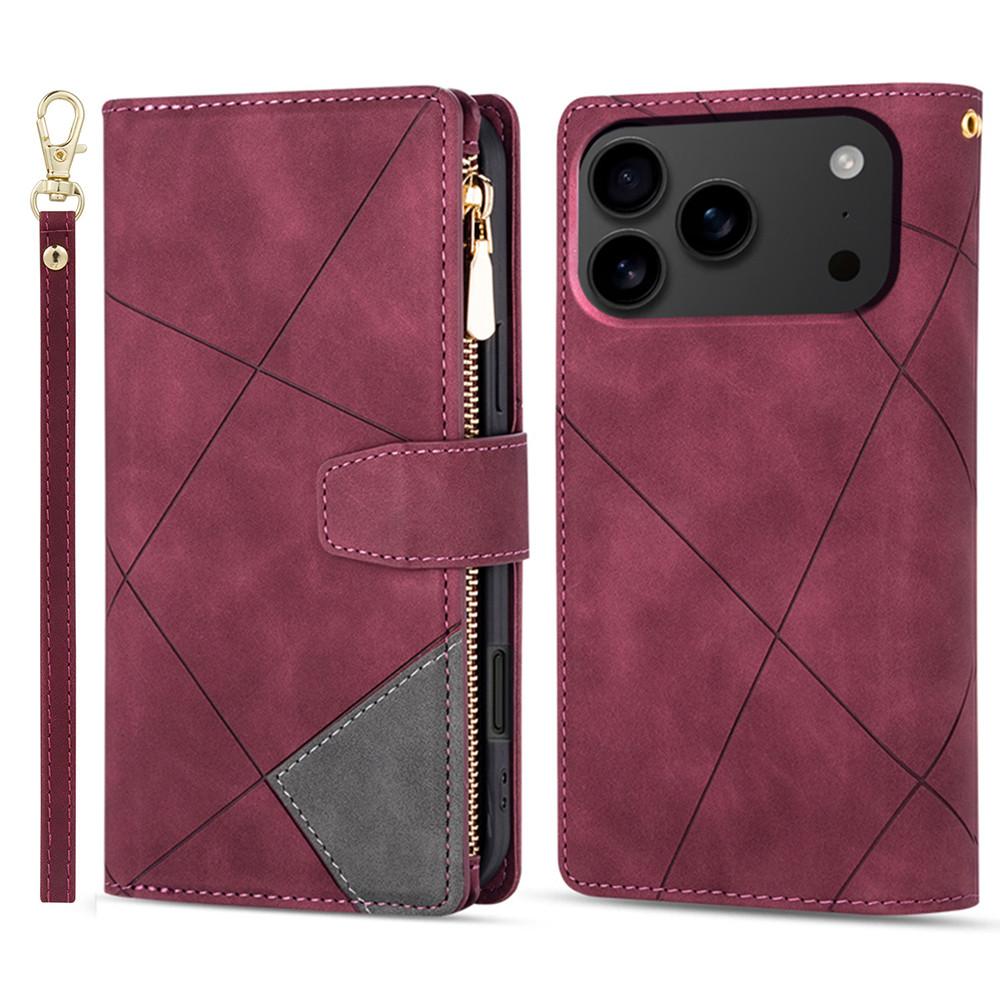 For iPhone 17 Pro Max Wallet Case Color Splicing Leather Phone Cover with Stand