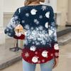 Women's Fashionable Casual V-neck Blouse Button Christmas Printed Long-sleeved Pullover T-shirt Top
