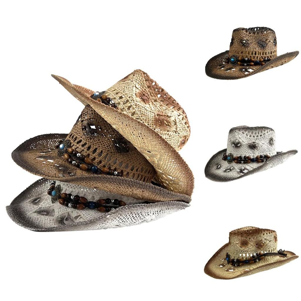 Cowboy Straw Hat With Sun Protection And Breathable Design For Summer Outdoor Activities**