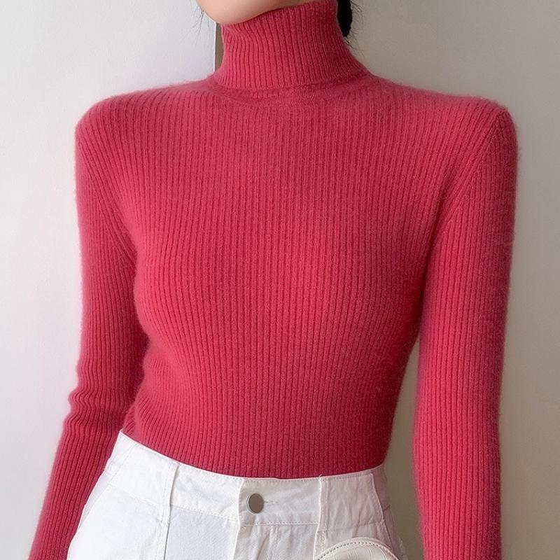 

Women s Autumn Winter High Neck Pile Collar Long Sleeve Pullover Thickened Knit Base Layer Slim-Fit Sweater 2XL