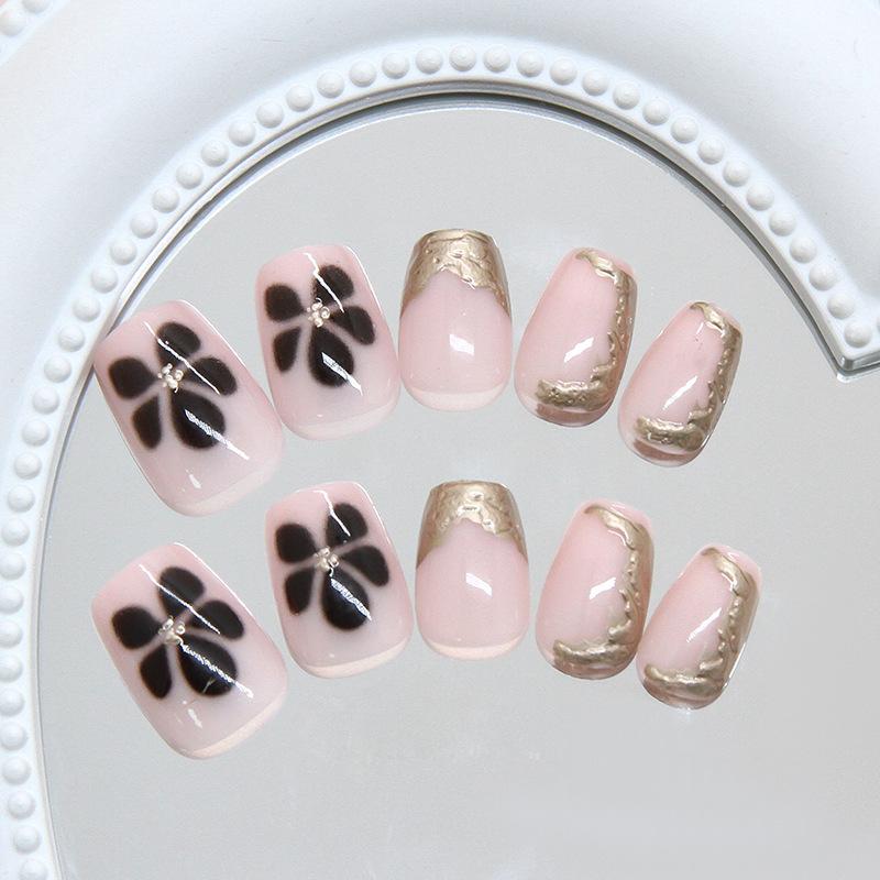 Three-dimensional gilt irregular French flower European and American style wearing armor 24 pieces press on nails