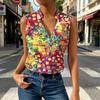Women Sleeveless V Neck Casual Pullover Digital Print Top Blouse Lightweight Summer Shirt