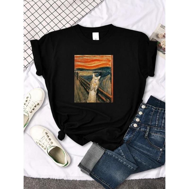 

Tshirts Surprised Kitten Oil 3D Painting Print Women T-Shirts S