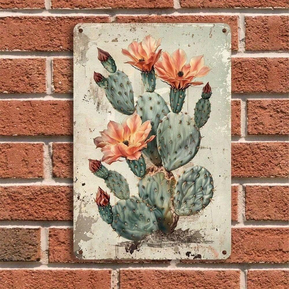 Poster da Parete in Metallo Cactus Retrò, Decorazione per la Casa Vintage, Durevole
