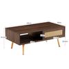 Wicker Coffee Table, Tea Table with Sliding Doors, Solid Wood Legs, Modern Living Room Table, Dark Walnut Wood-H40/W1050/D55 cm