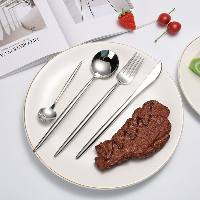 Edelstahl 304, Spiegelgeschirr, Messer, Suppenlöffel, Gabelgriff, verdicktes Messer, vierteiliges Gabel- und Löffelset